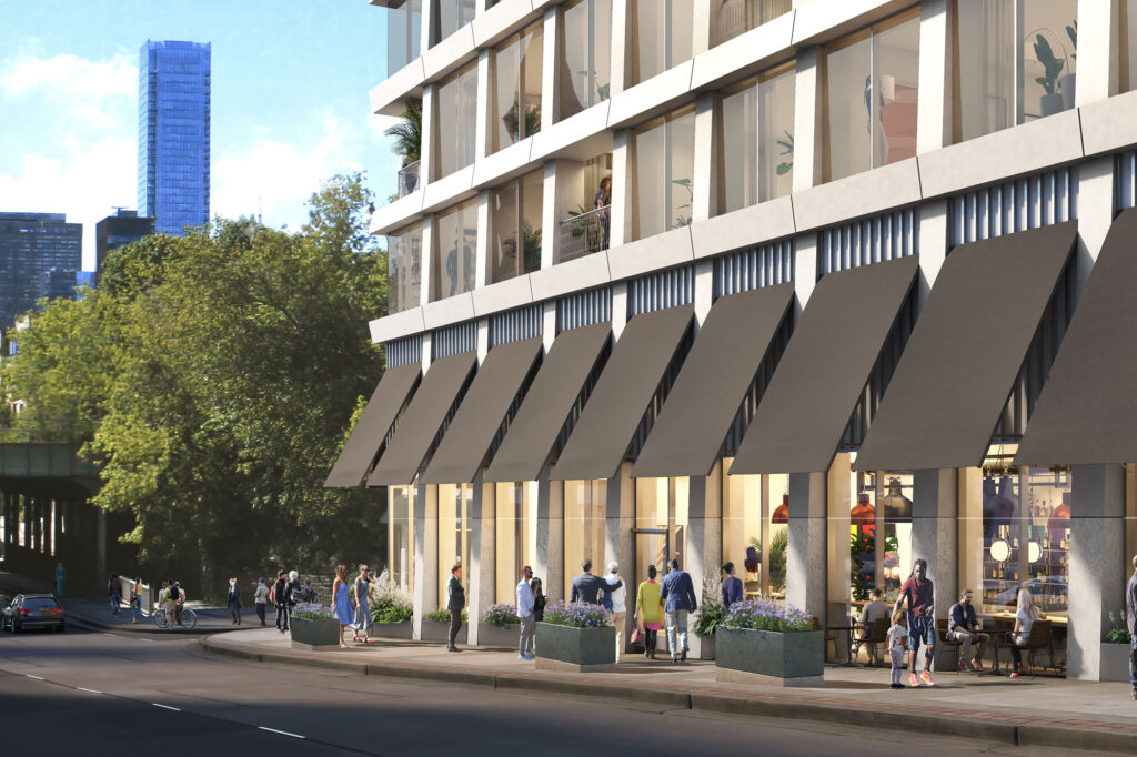 A proposed streetscape rendering of Yonge and Birch with a retail component