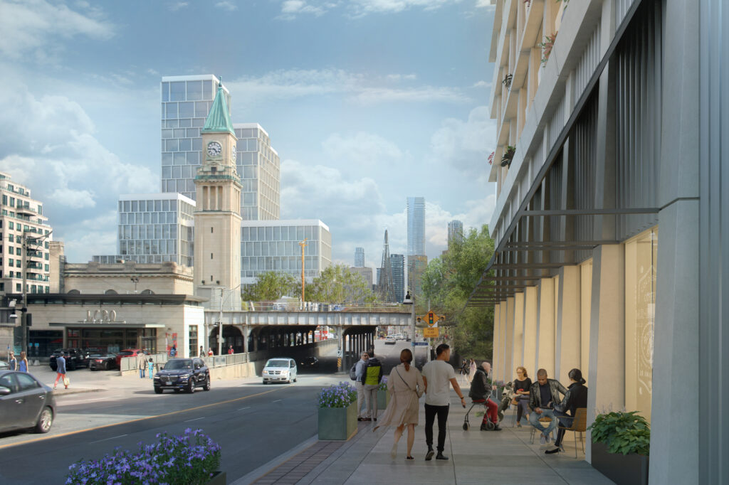A proposed streetscape rendering of Yonge and Birch with a retail component